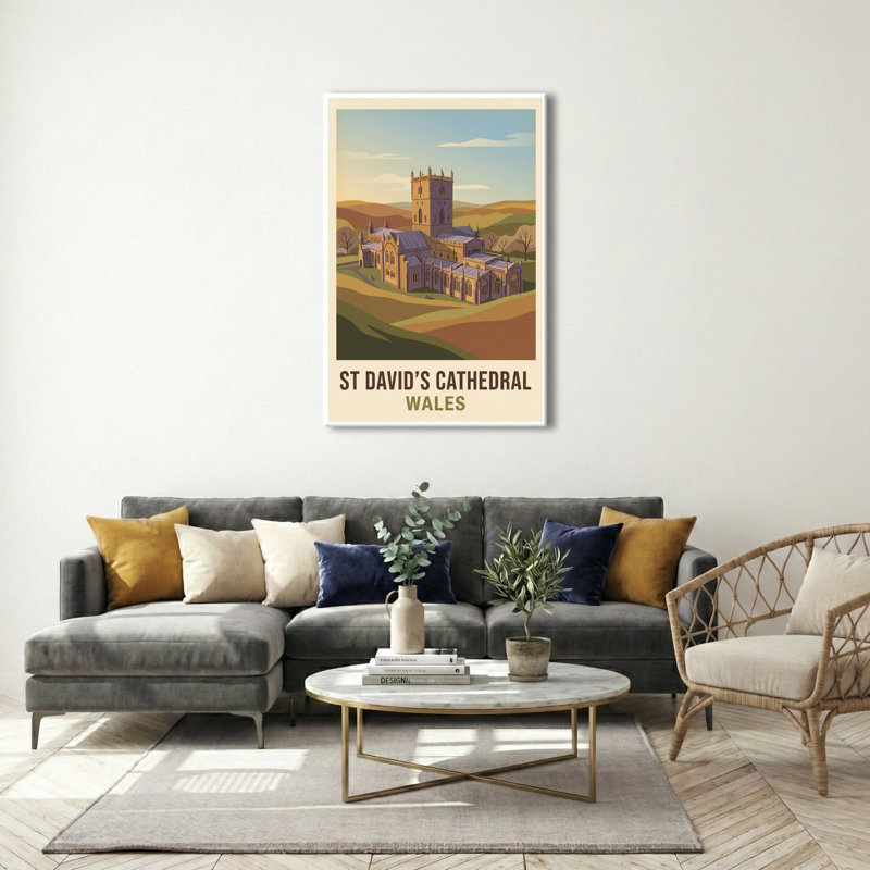 St David's Cathedral, Wales - Romantic Travel Poster Of Pembrokeshire's Ancient Cathedral. Giclee Print On Wrapped Canvas. Wall Art, Home Decor - Religious & Cultural Sites, Wales - Wrapped Canvas Print