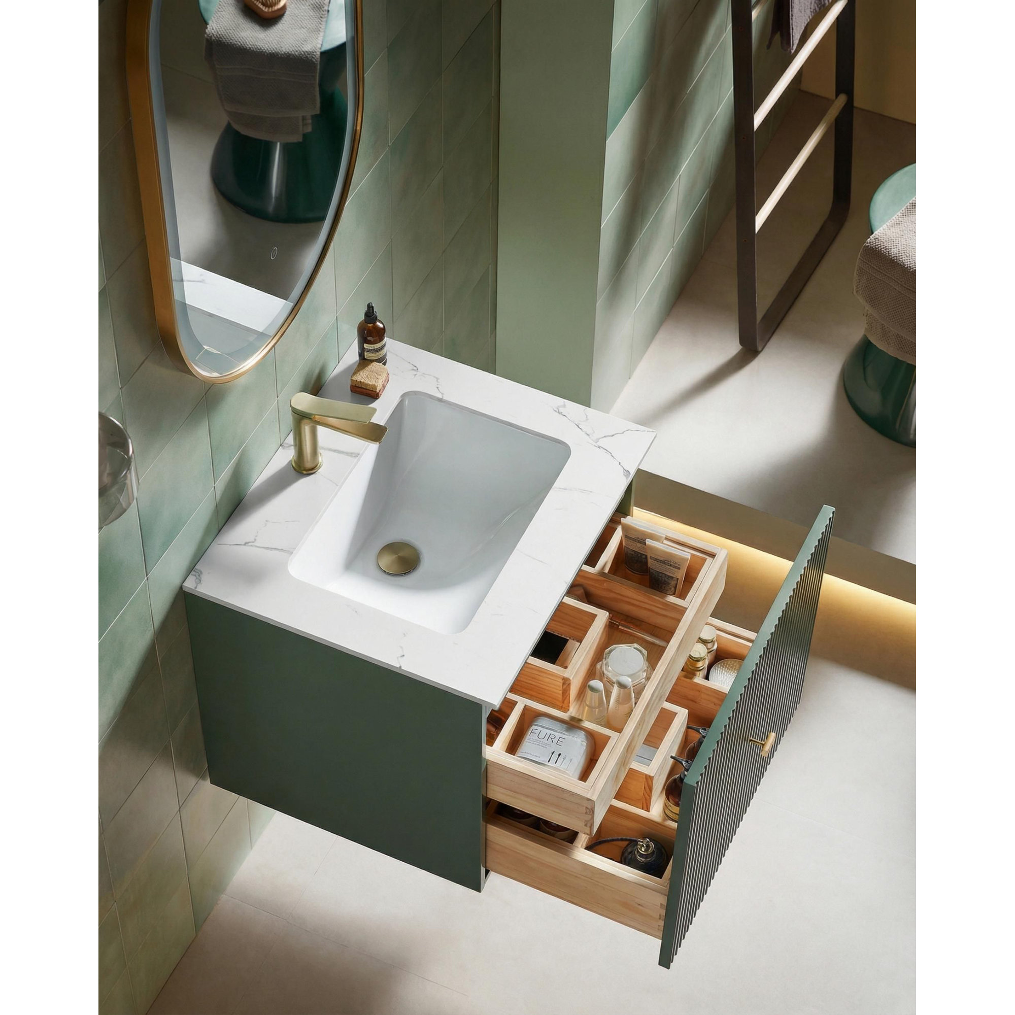 Jamell With Countertop, White, Forest Green