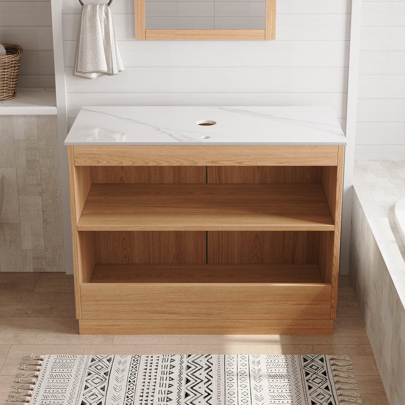 Meuble-lavabo sur pied 36 po en noyer avec comptoir, sans lavabo, Naturel, 36"