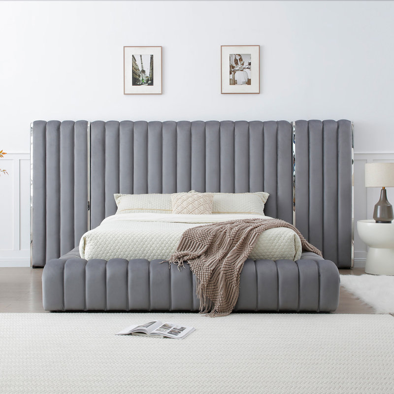Lit plateforme tapissier Avalon, Grand, Gris