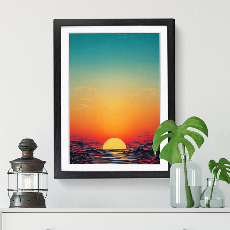 Serene Japanese Sunset Vol.2 1 Piece Single Picture Frame Wall Art, 64cm H x 46cm W x 2cm D, Walnut