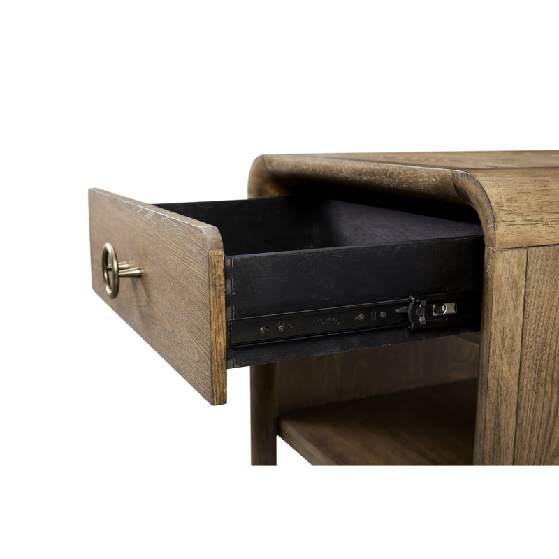 Table d'appoint Latte Waterfall, placage, courbes, style moderne et doux, tiroir et tablette de rangement, bois massif, profondeur 61 cm, hauteur 60 cm