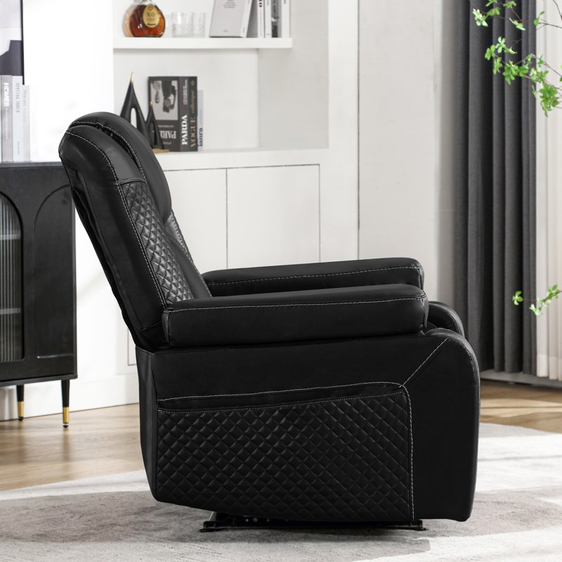 37" Wide Faux Leather Home Theater Individual Seat, Black Faux Leather