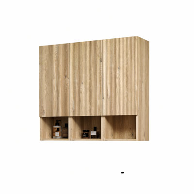 Rough Oak & Rough Oak Bathroom Floating 3-piece Side Cabinet Set, Wall-mounted Storage Cabinet for Small Space