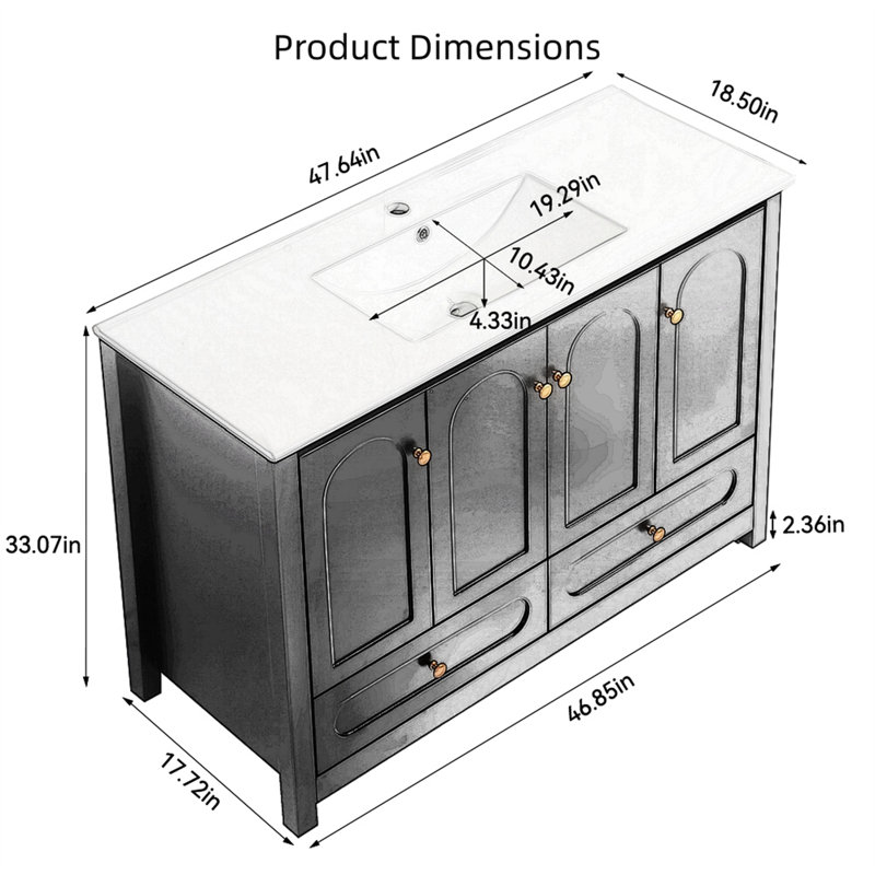 Meuble-lavabo noir 48 po avec lavabo en résine, Noir