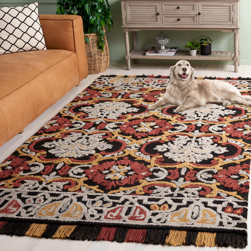 Handmade Red and Charcoal Wool 3' x 5' Tufted Area Rug