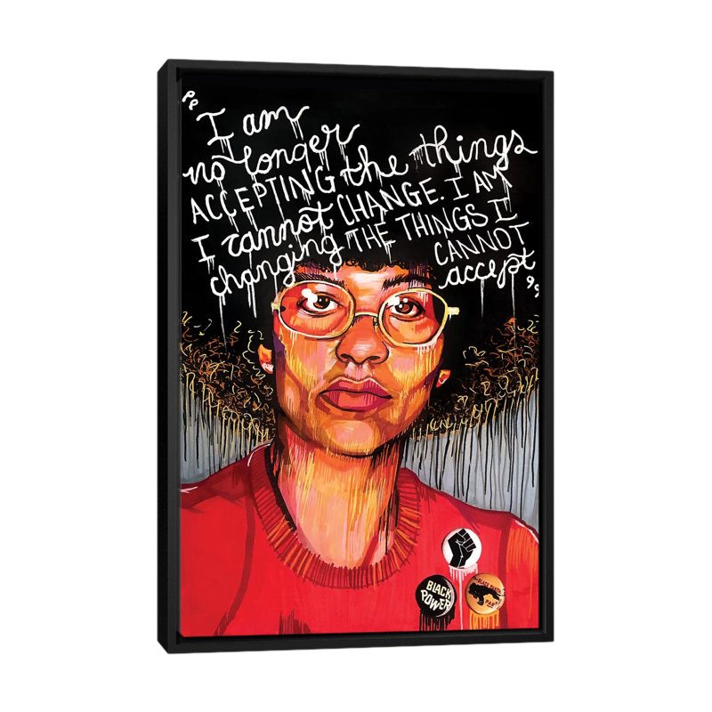 Angela Davis - impression d'art graphique, Pas de tapis, H 26 po x l 40 po x 1,5 po, Toile avec cadre noir