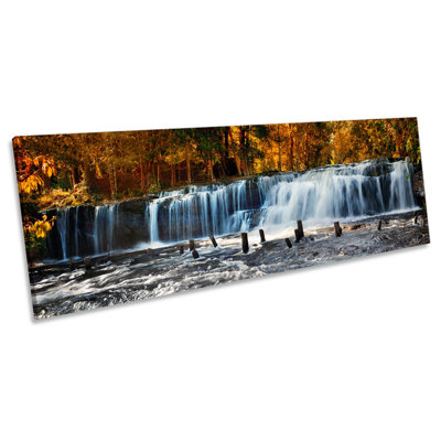 Forest Orange Waterfall River - Wrapped Canvas Panoramic Art Prints