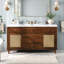 Meuble-lavabo moderne de 60 pouces avec lavabo SMC et grand rangement, tiroirs à fermeture en douceur, portes en rotin et pieds en pin durable, meubles-lavabos