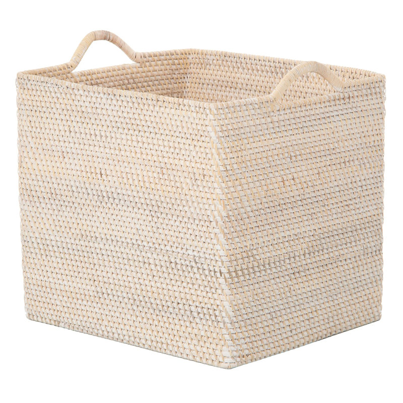 Beachcrest Home™ Simran Rattan Basket, White Wash