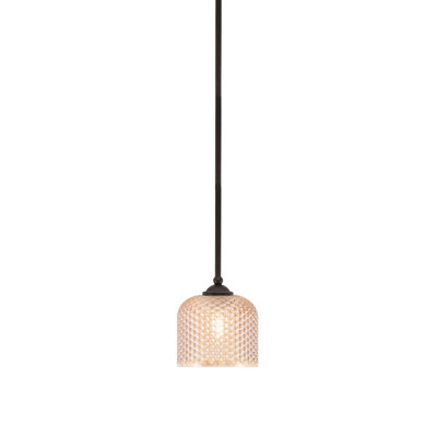 Mini-luminaire suspendu suspendu Zilo, fini granit foncé, avec verre texturé ambre de 6 po
