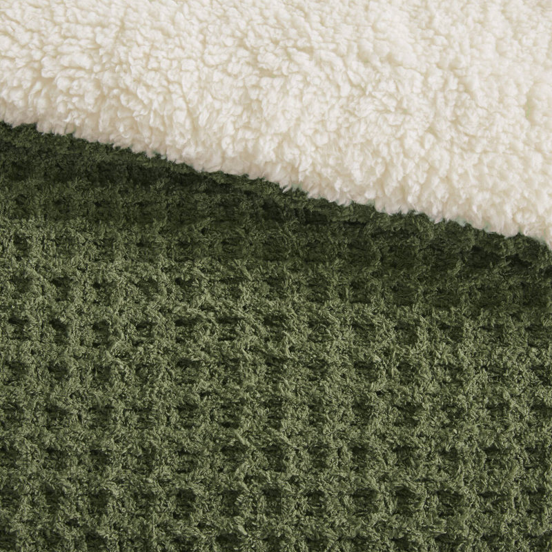 Ensembles de literie de luxe en chenille à maille gaufrée, pour lit double/queen, avec couette et taies d'oreiller couleur olive