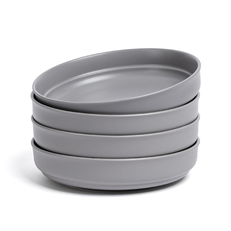 Rimmed over&back Semi Hand-Finished Stoneware Dinner Bowls, Set of 4, Gray
