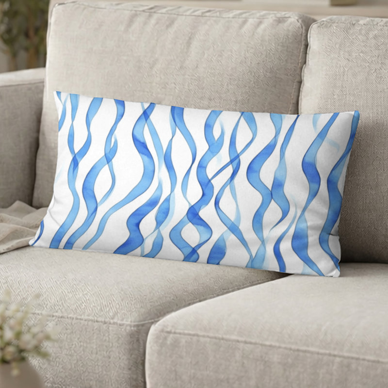 Coussin abstrait - Coussin à rayures bleues, H 12 po x l 20 po