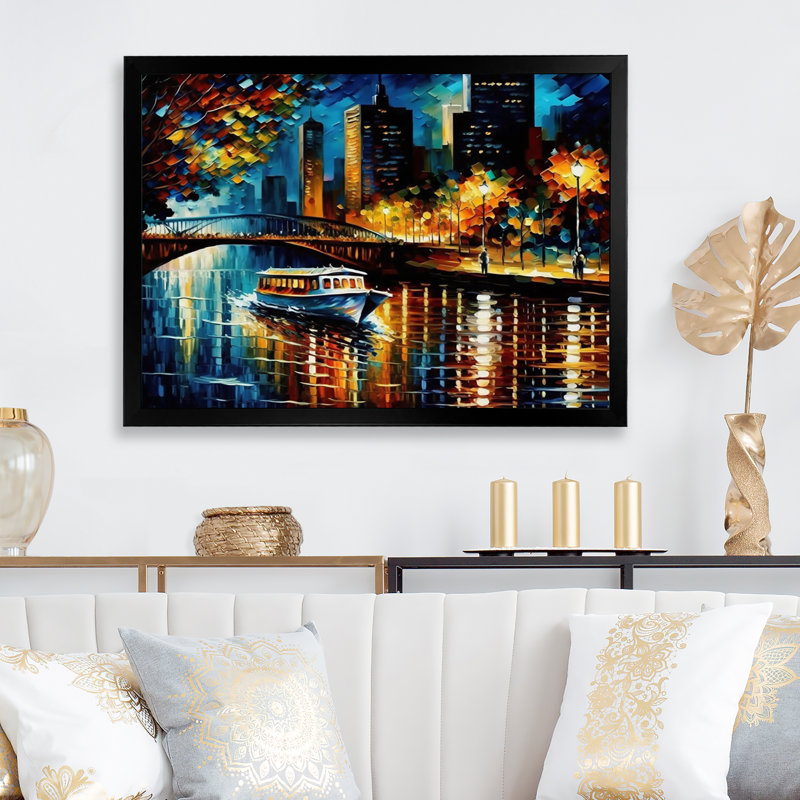 «Chicago River View in the Fall II», reproduction sur toile, Impression noire sur toile encadrée, H 12 po x l 20 po x P 1 po