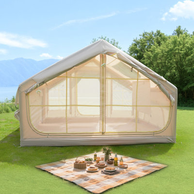 6.3m ² Inflatable Camping Tent , 4 Season Waterproof Windproof, Clear Skylight & 420D Oxford Waterproof, Air Tent with Mesh Windows/Doors