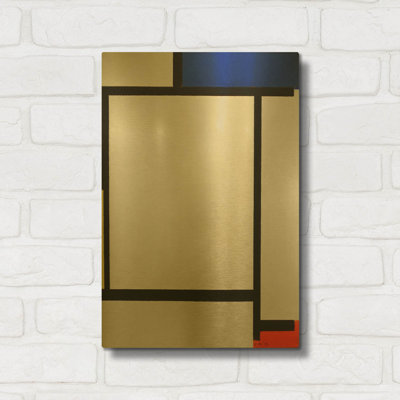 «Composition with Blue, Black, Yellow, and Red» par Piet Mondrian, art mural en métal doré, 12 po x 16 po