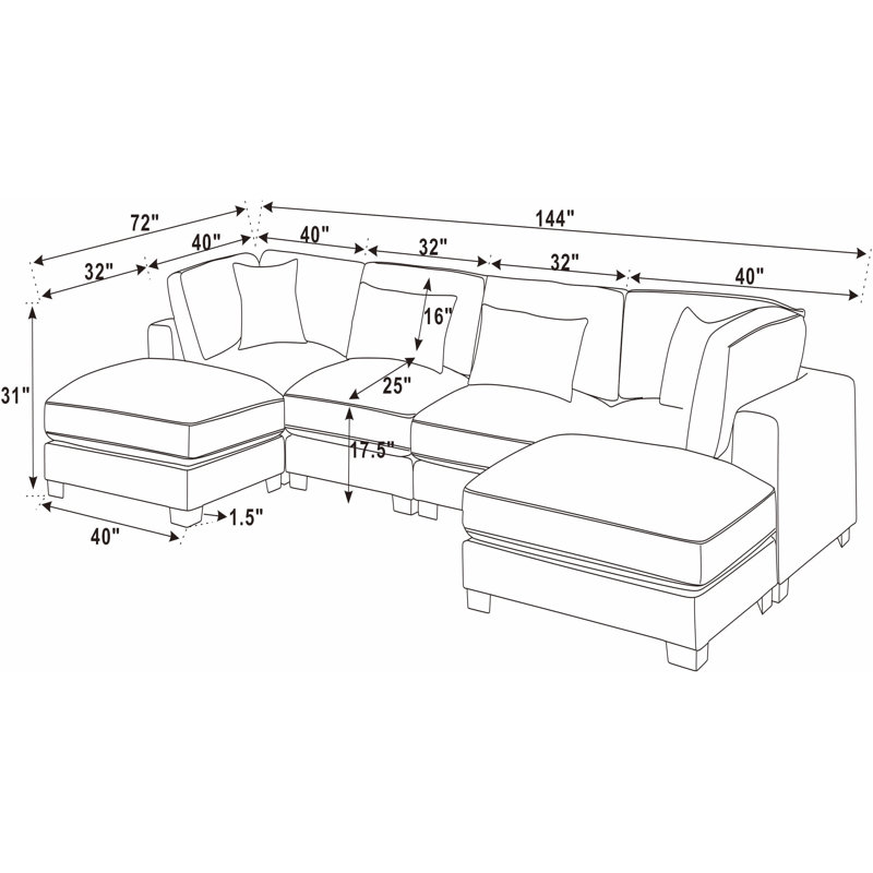 Andreco Corduroy U-Shaped Sectional, Gray Corduroy
