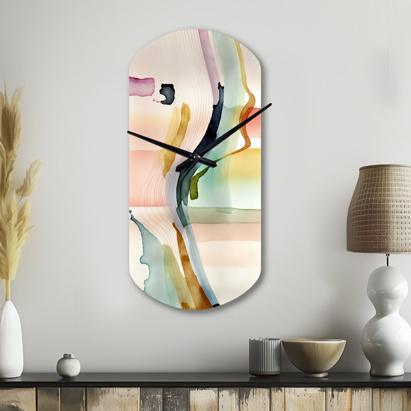 Horloge murale en métal multicolore à vagues abstraites III - Minimalisme, horloge murale asymétrique moderne, Grand