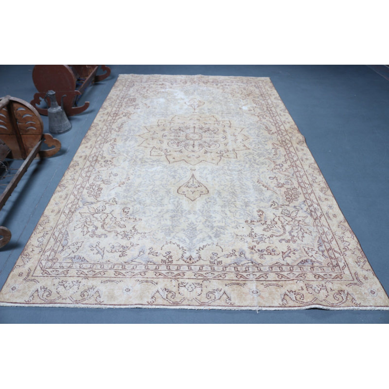 Grand tapis turc rétro tissé à la main brun pour un look de salon surdimensionné
