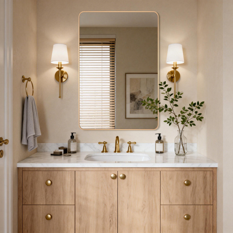 Chassin Wall Mount Bathroom Rectangular Vanity Mirror (Horizontal/Vertical), 24" H x 36" W, Brushed Gold