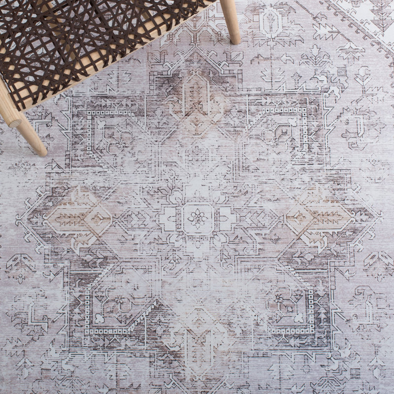 Tucson Florentine Machine Washable Non-Slip Area Rug , Rectangle 91cm x 152cm, Beige/Gray