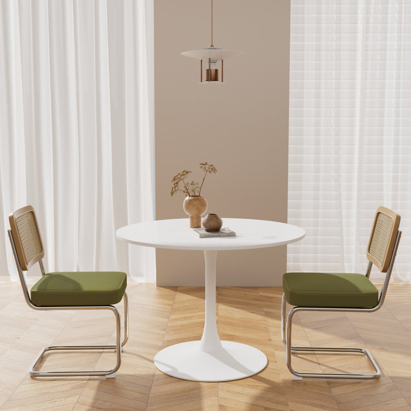 Elegant 3 Piece Dining Room Round Table and Chairs Set, Green, White