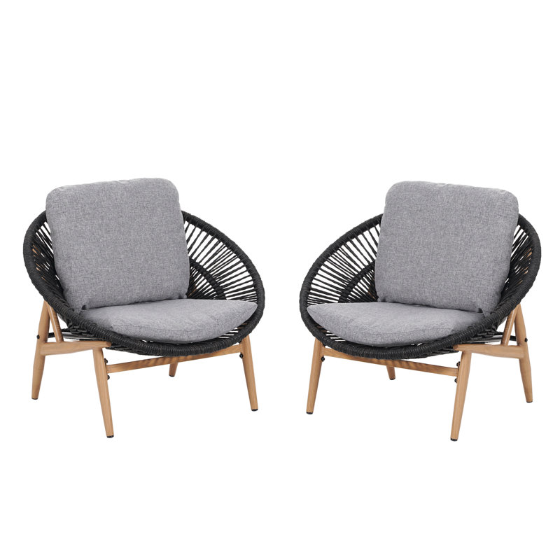 Ciprianna Patio PE Rattan Lounge Chair With Iron Frame & Cushions, Gray, Dark Gray