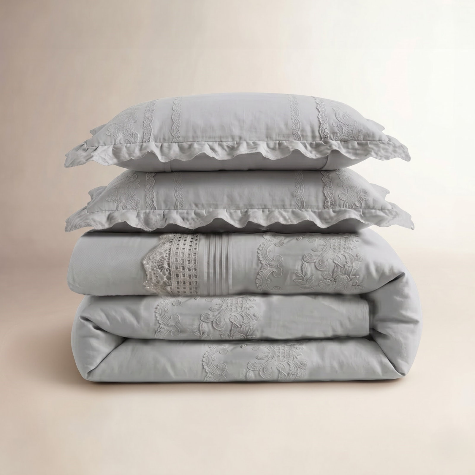 100% Linen Duvet Cover Set, Gray Storm, King Duvet Cover + 2 King Shams