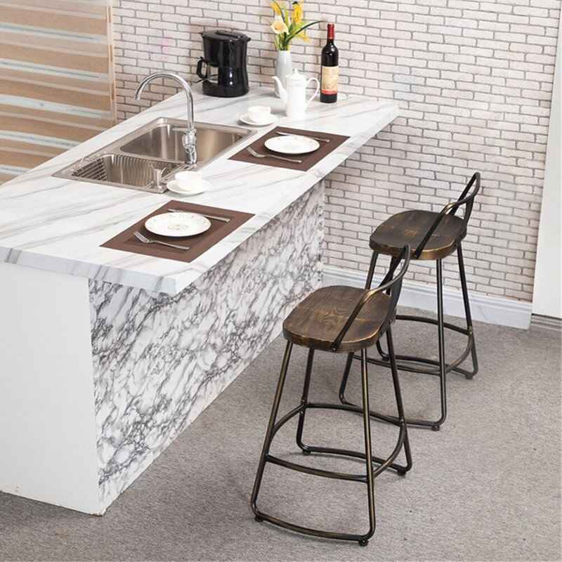 Stellan 24" Swivel Counter Stools with Metal Frame and Wood Seat