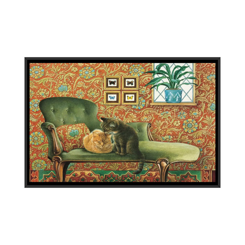 «Spiro & Blossom on Chaise Longue», impression sur toile, H 18 po x l 26 po x P 1,5 po, Toile avec cadre noir, Pas de tapis