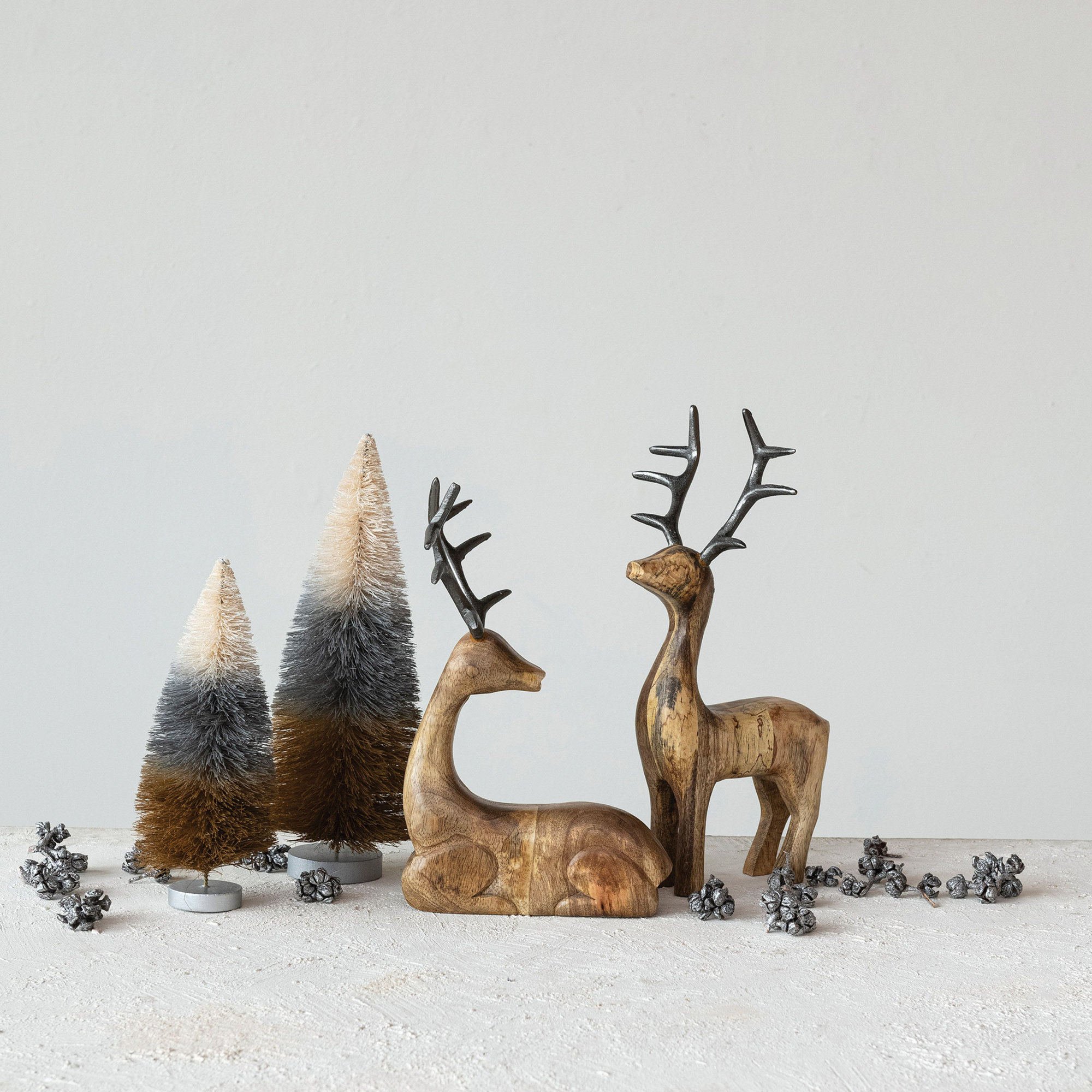 Mango Wood Standing Reindeer With Aluminum Antlers