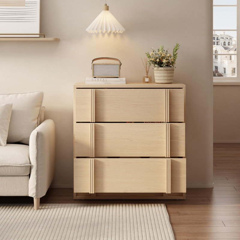 Table de chevet avec 3 tiroirs pour la chambre à coucher, table de chevet moderne avec poignée verticale, armoire de rangement en bois pour le salon