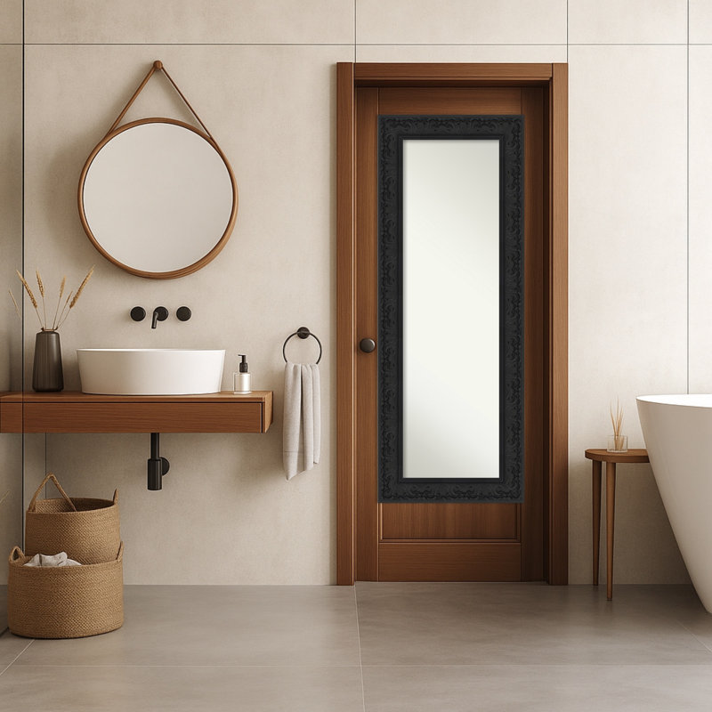 Miroir pleine grandeur non biseauté de luxe sur la porte, Noir
