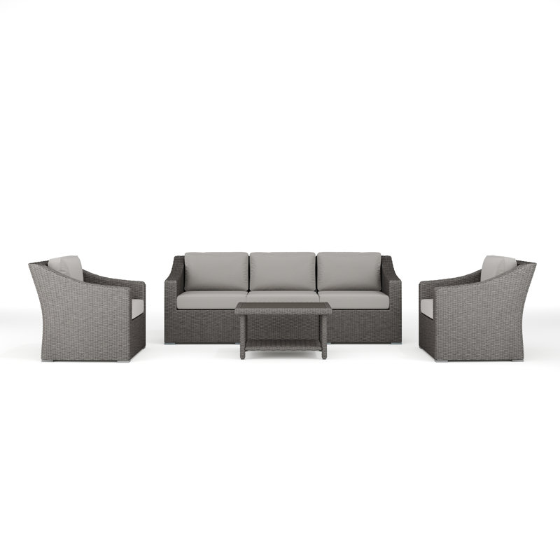 Martha Stewart Bedford 4Pc Outdoor Rattan Wicker Patio Conversation Set With All-Weather Cushions, Gray, Gray