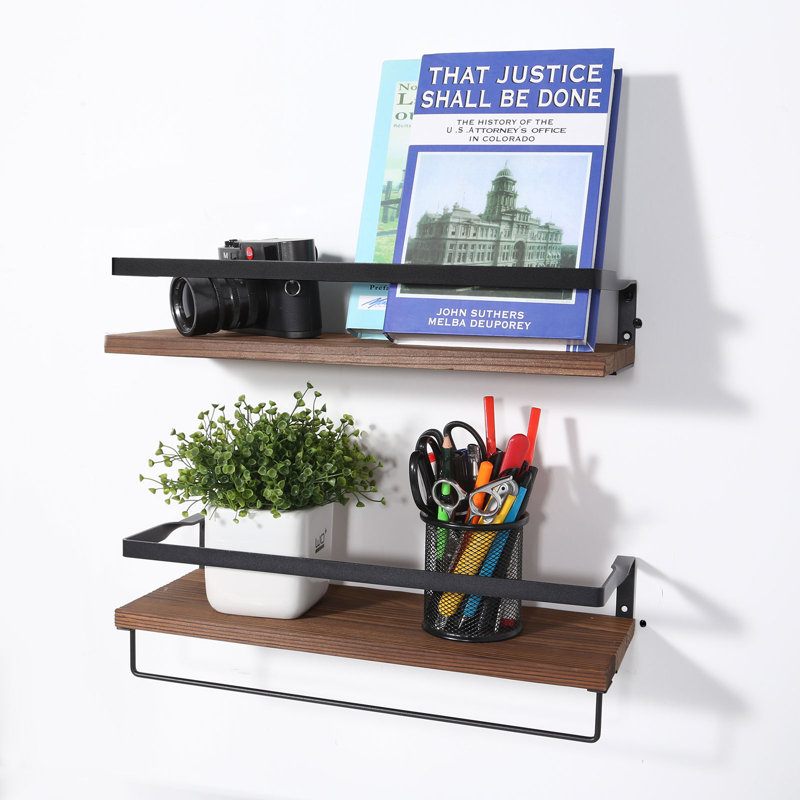 Peyton-Leigh 2 Piece Floating Shelf with Towel Bar, Light Brown, Black