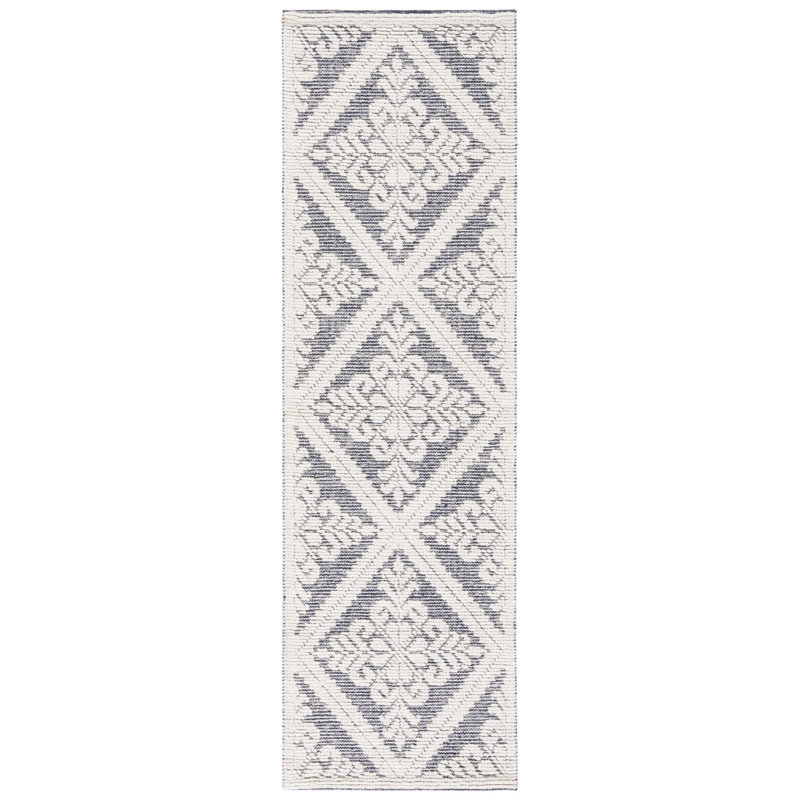 Vermont Hand Woven Wool Damask Rug, Runner 2'3" x 8'