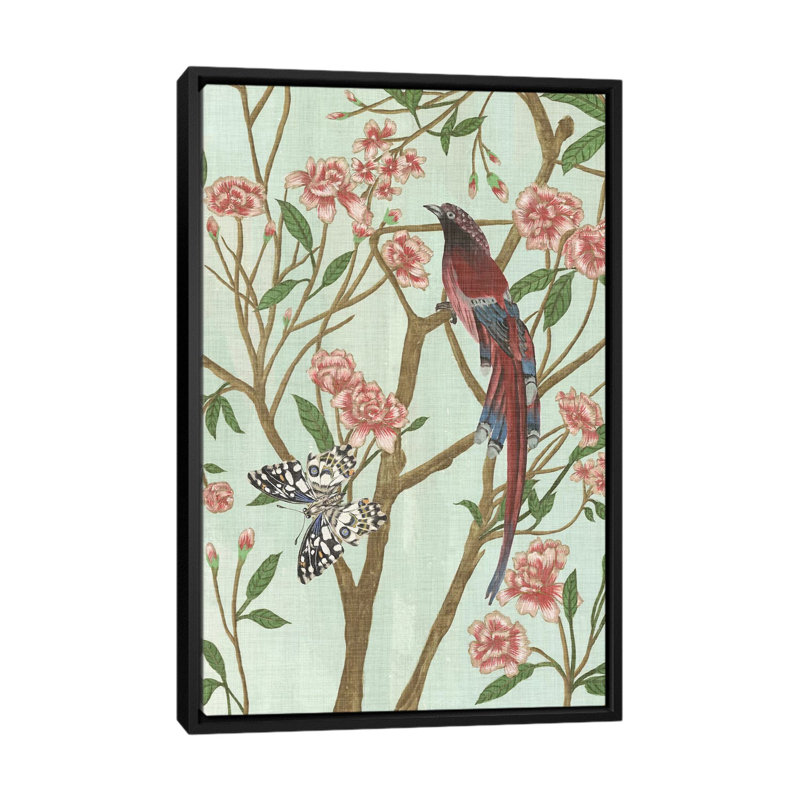 «Delicate Chinoiserie III», impression sur toile, H 26 po x l 18 po x P 1,5 po, Toile avec cadre noir, Pas de tapis