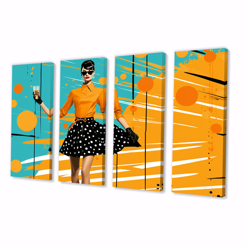 Midcentry Woman Insta Pose - Ballet, ensemble 4 pièces d'art mural, H 28 po x l 48 po