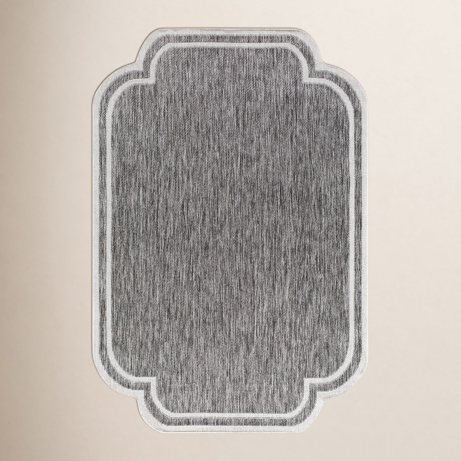 Skiles Striped Outdoor Rug, Gray/Cream, Rectangle 9'2" x 12'