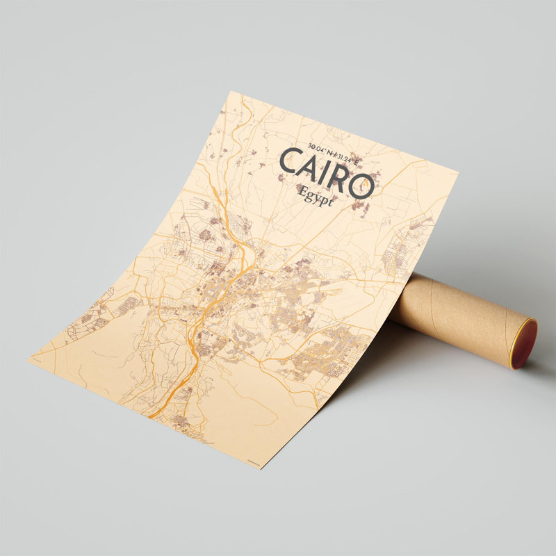 «Cairo City Map», impression rétro, H 24 po x l 18 po x P 0,05 po, Orange / or pâle