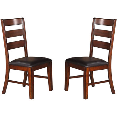Antique Walnut Finish Solid Wood Set Of 2Pc Chairs Dining Chair Ladder Back Cushion Seats