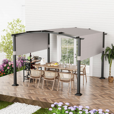305 X 305 Cm Outdoor Pergola W/ Retractable Sunshade Canopy Arched Patio Garden Shelter