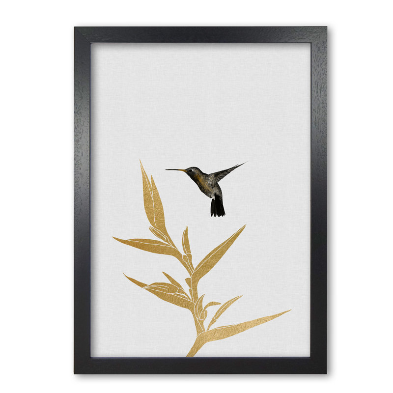 Hummingbird & Flower II - Print, 85 cm H x 60 cm W x 5 cm D, Black Grain Frame