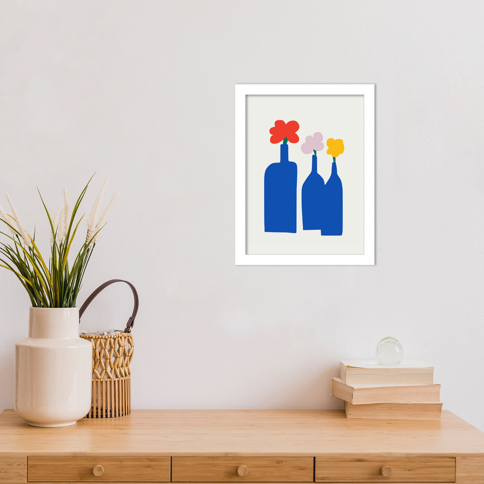 Blue Bottle Vase Print by Little Dean, White, 13" H x 10" W