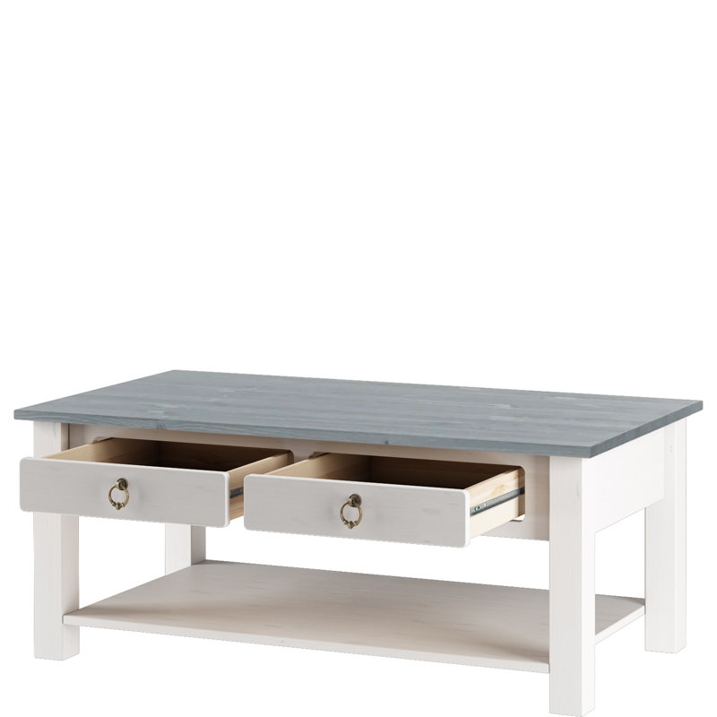 Embry Solid Wood Four Leg Coffee Table with Storage, White, Grey