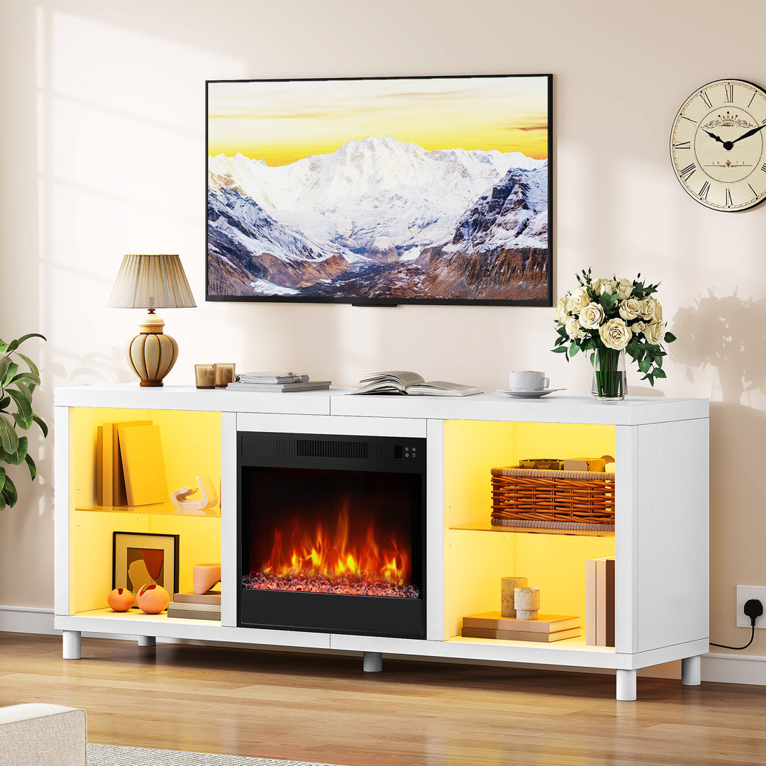 18" Electric Fireplace Insert TV Stand, 65" TV Unit With Built In Electric Fireplce, 9 Flame Colors & 20-Color LED Lights & Remote Control