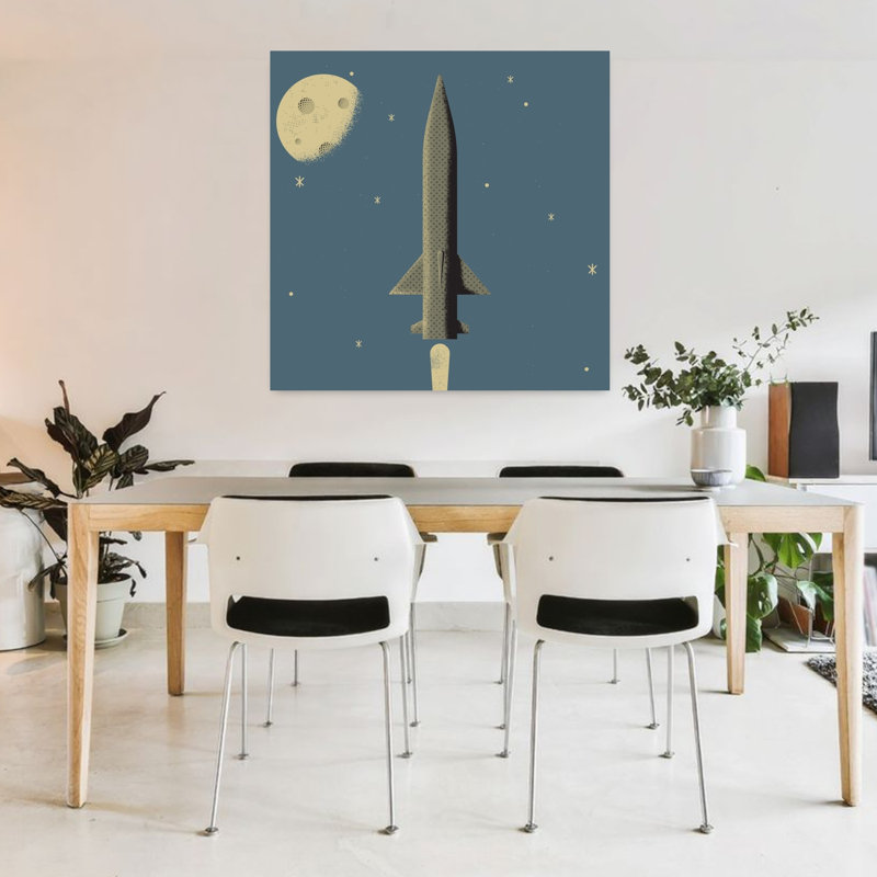 Rocket Moon Journey, rétro, impression d'art abstrait rétro, 36" H x 36" W