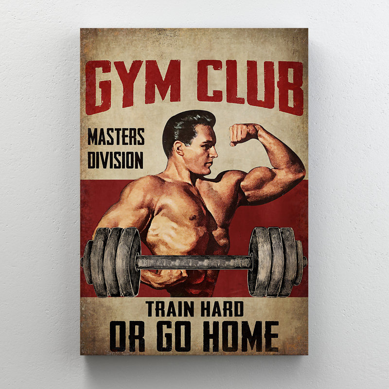 Homme qui pratique une salle de sport - Train Hard Or Go Home, toile tendue avec châssis - décor de sport, décoration de salon brun