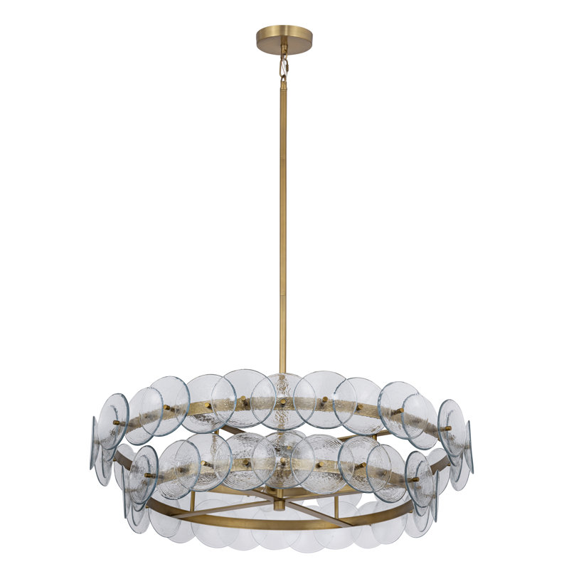 Loren-Multi-Tier Chandelier, Weathered Brass/Textured Clear